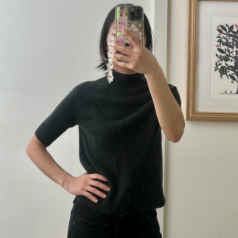 Dark Green Theory Jodi B Cashmere Turtleneck Short Sleeve Sweater P